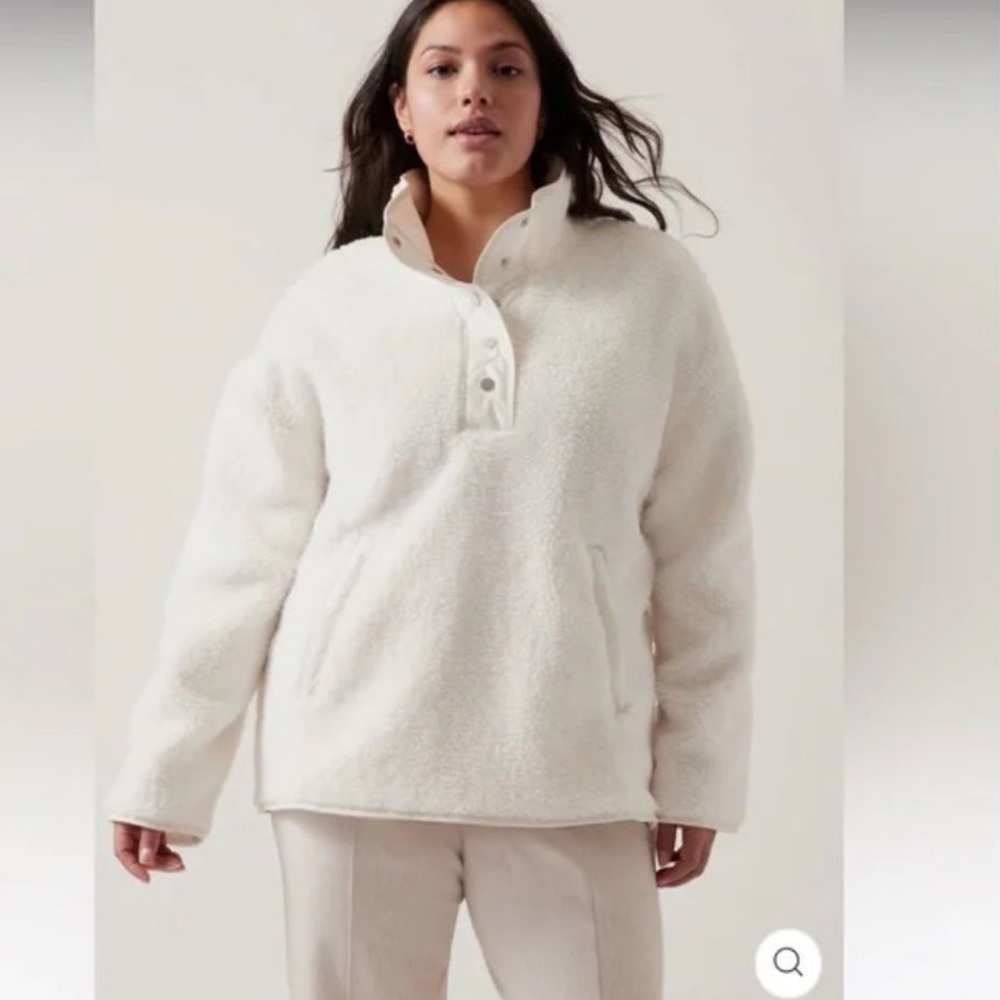 05. New Athleta Cozy Sherpa Snap Pullover Sweater Sweatshirt in magnolia white